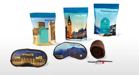 Oman Air Economy Class guests will receive a collectible range of colorful amenity kits to keep you well rested and refreshed